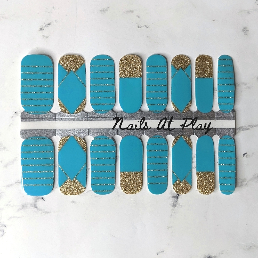 5 for $20 Nail Wraps- Teal & Gold Angles - Picture 1 of 8